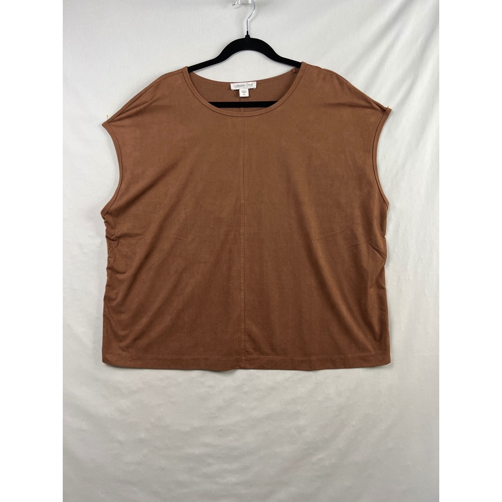 Coldwater Creek Top Womens 1X Brown Faux Suede Sleeveless Cap Sleeve Crew Neck